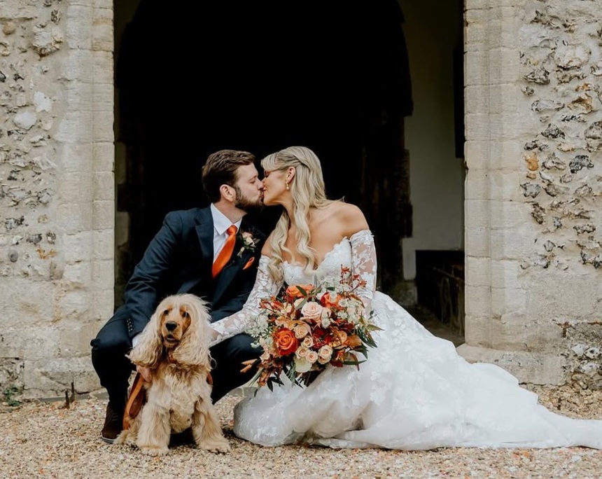 Autumnal bridal bouquet at Burnham Market Church North Norfolk